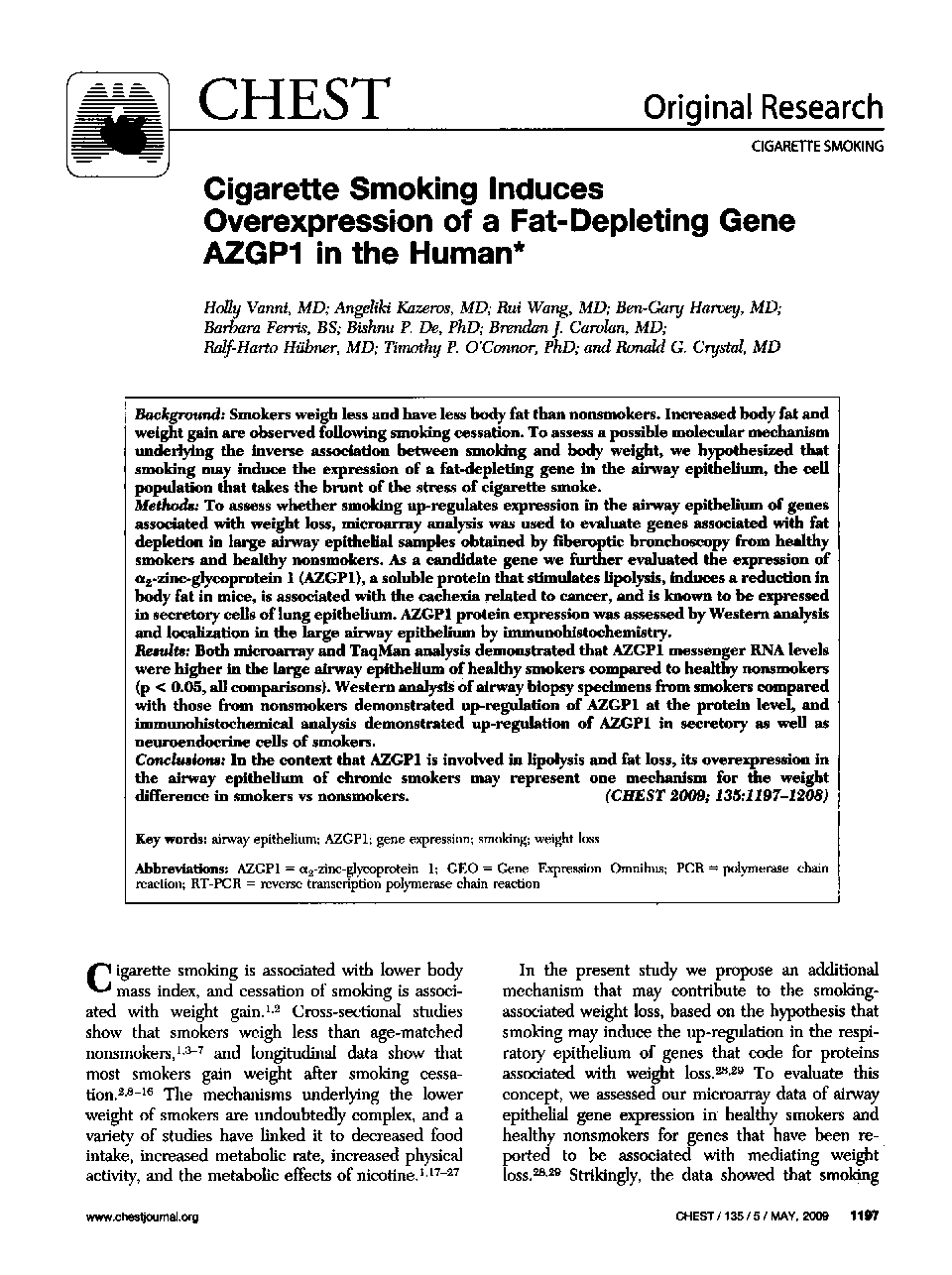 Cigarette Smoking Induces Overexpression of a Fat-Depleting Gene AZGP1 in the Human 