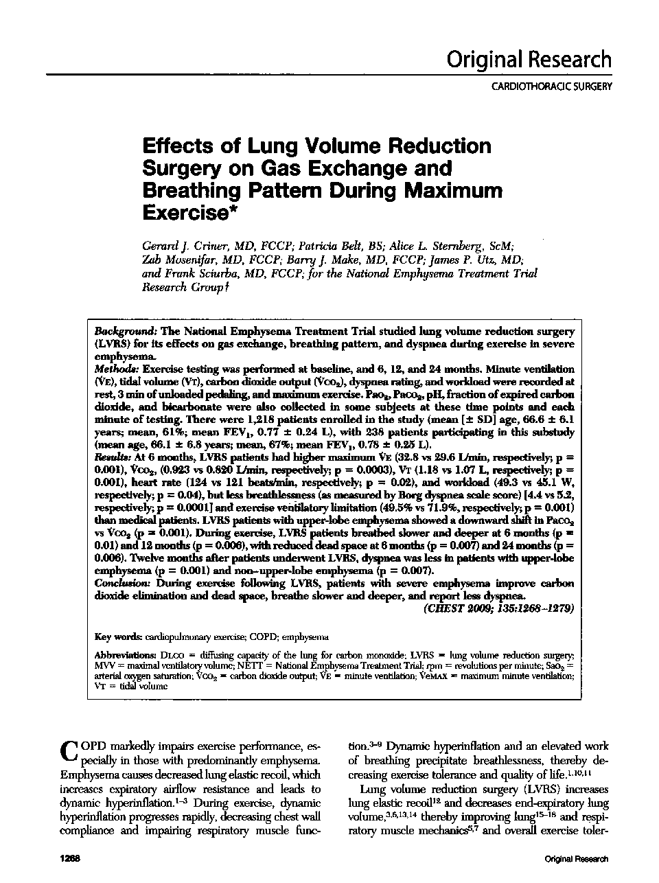 Effects of Lung Volume Reduction Surgery on Gas Exchange and Breathing Pattern During Maximum Exercise
