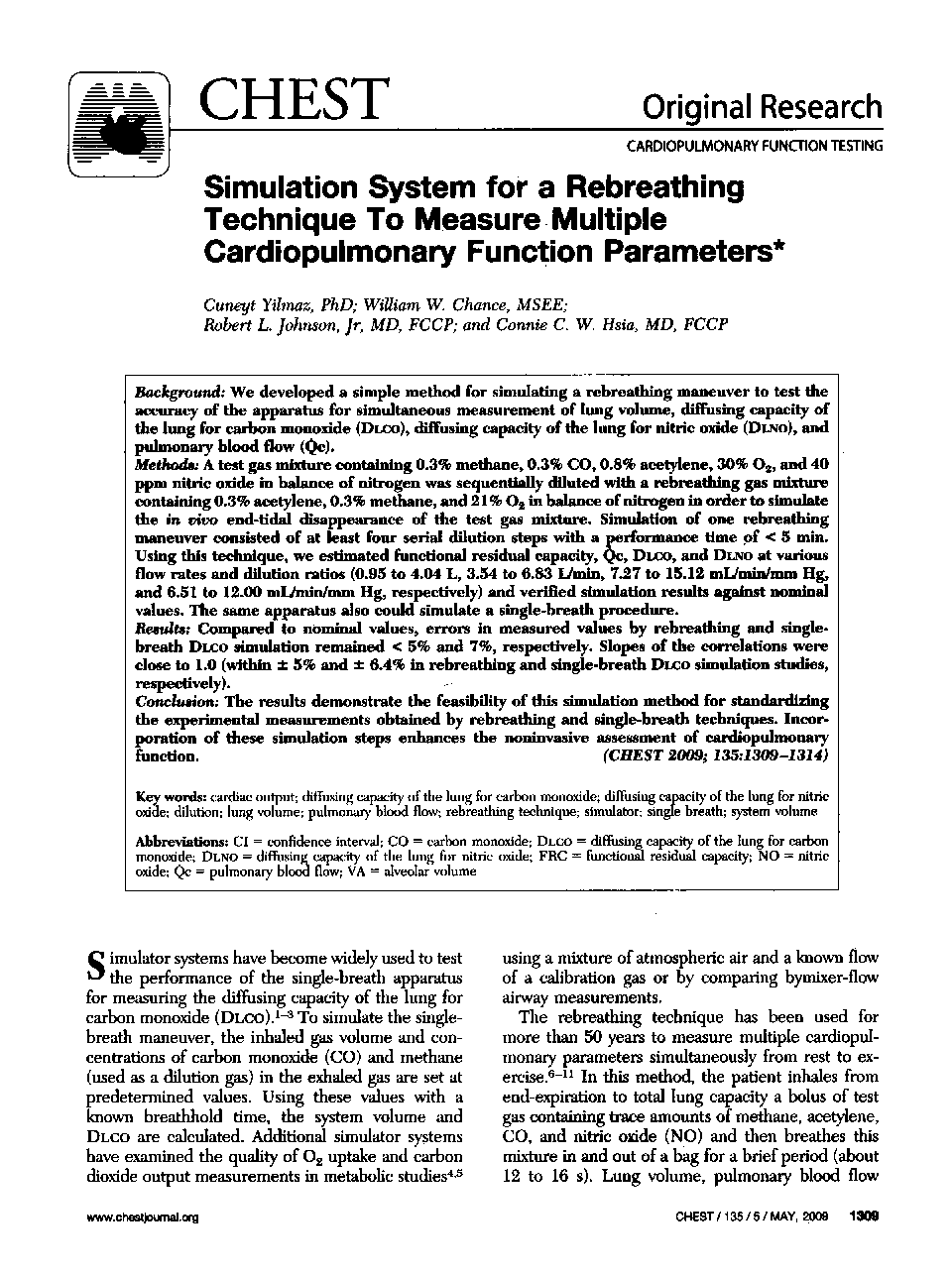 Simulation System for a Rebreathing Technique To Measure Multiple Cardiopulmonary Function Parameters