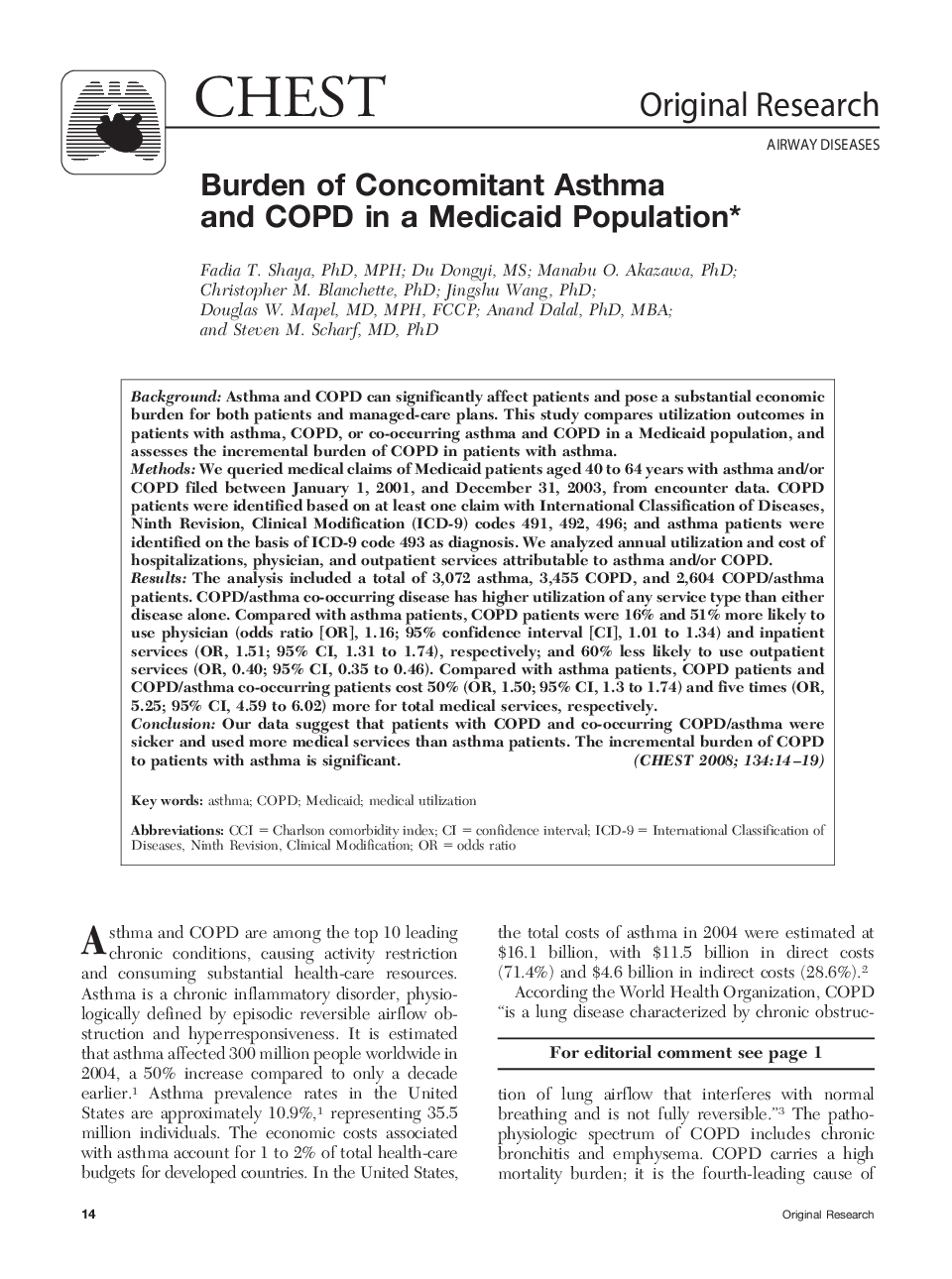 Burden of Concomitant Asthma and COPD in a Medicaid Population*