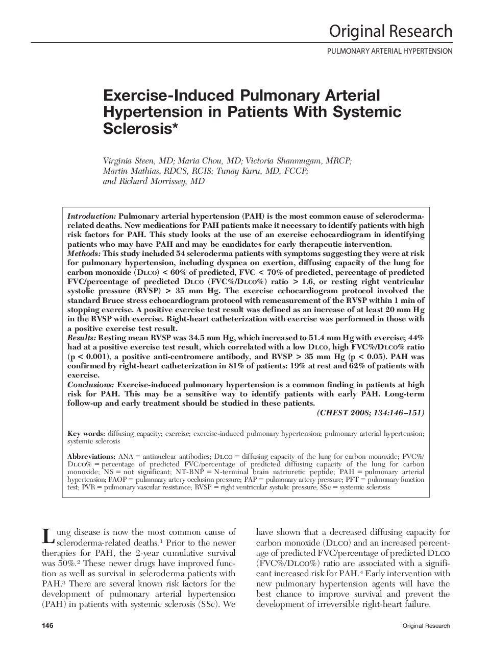 Exercise-Induced Pulmonary Arterial Hypertension in Patients With Systemic Sclerosis* 