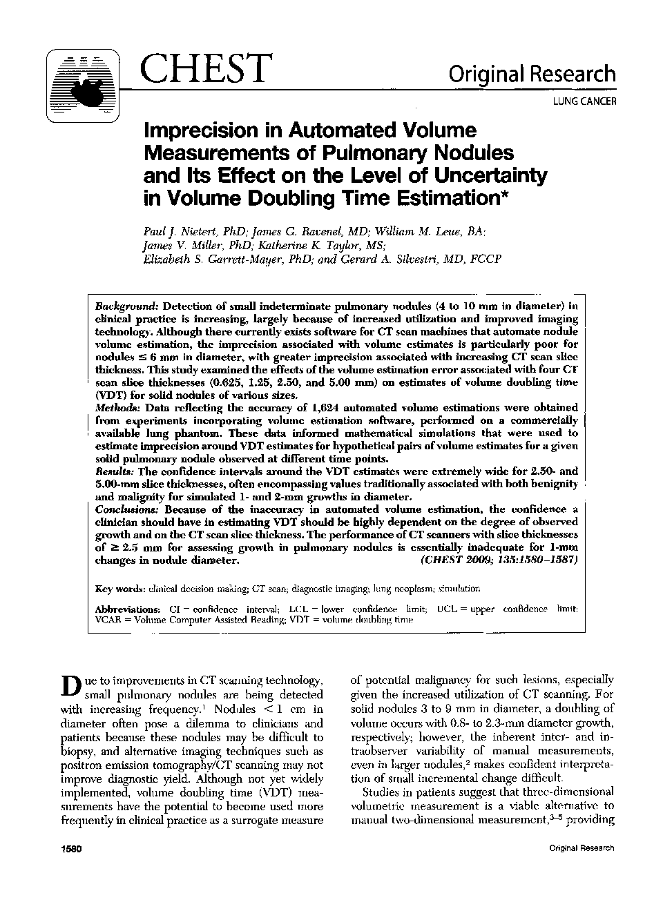 Imprecision in Automated Volume Measurements of Pulmonary Nodules and Its Effect on the Level of Uncertainty in Volume Doubling Time Estimation 