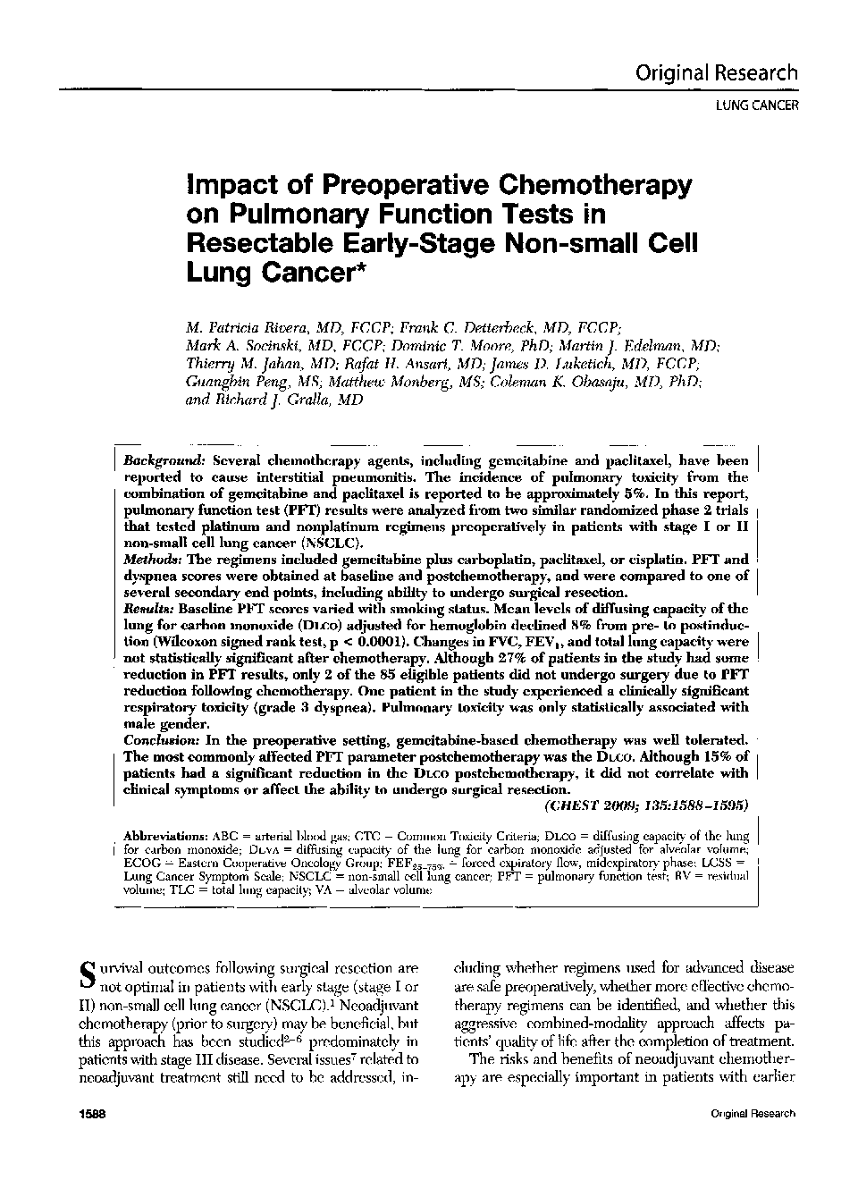 Impact of Preoperative Chemotherapy on Pulmonary Function Tests in Resectable Early-Stage Non-small Cell Lung Cancer 