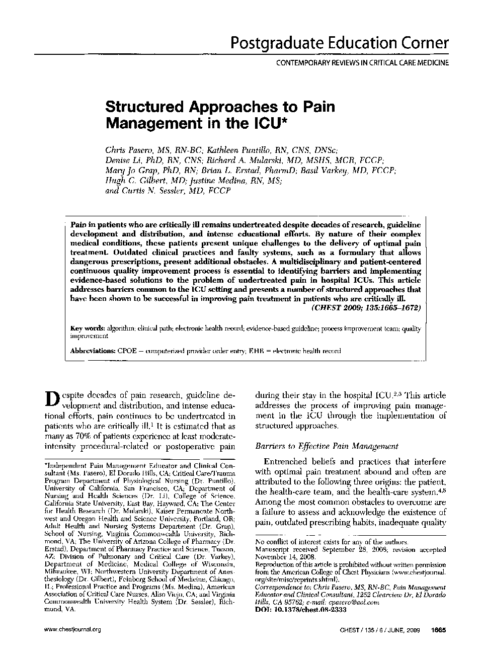 Structured Approaches to Pain Management in the ICU 