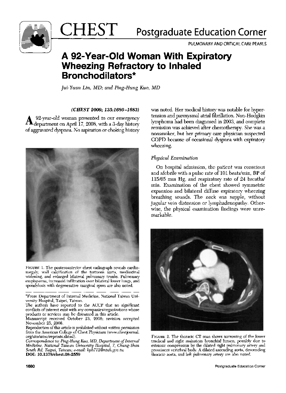 عکس صفحه اول مقاله: A 92-Year-Old Woman With Expiratory Wheezing Refractory to Inhaled Bronchodilators A 92-Year-Old Woman With Expiratory Wheezing Refractory to Inhaled Bronchodilators