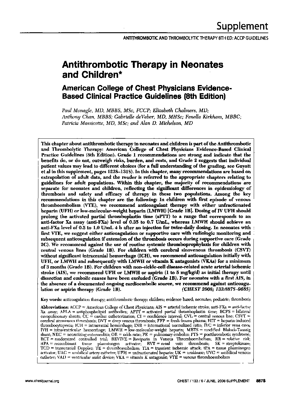 Antithrombotic Therapy in Neonates and Children