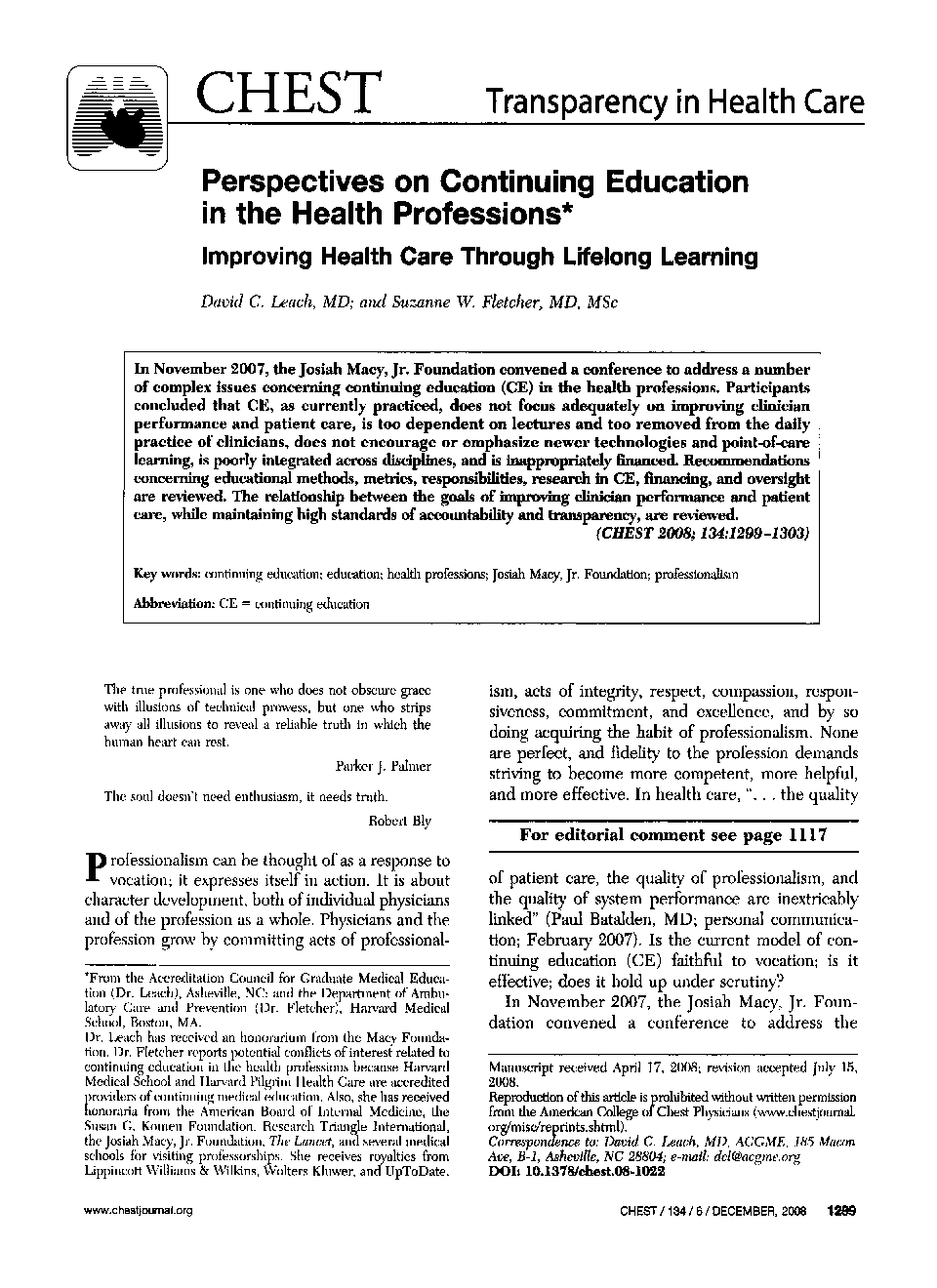 Perspectives on Continuing Education in the Health Professions : Improving Health Care Through Lifelong Learning