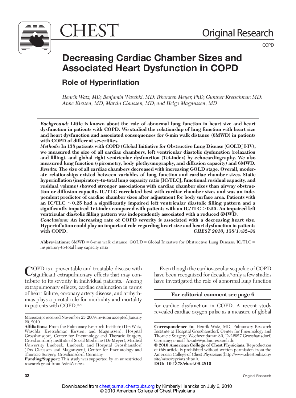 Decreasing Cardiac Chamber Sizes and Associated Heart Dysfunction in COPD : Role of Hyperinflation