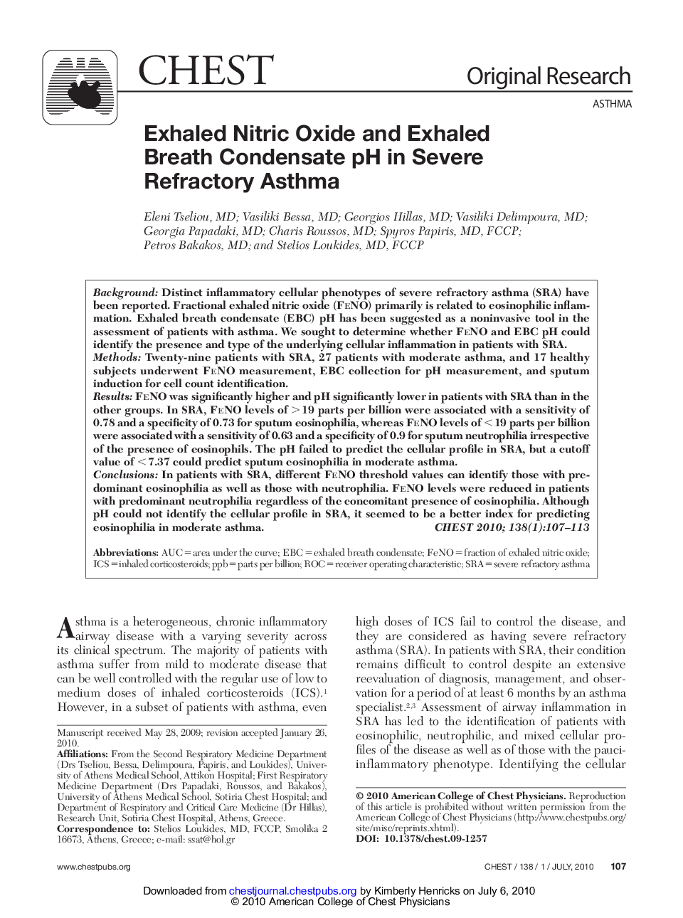 Exhaled Nitric Oxide and Exhaled Breath Condensate pH in Severe Refractory Asthma