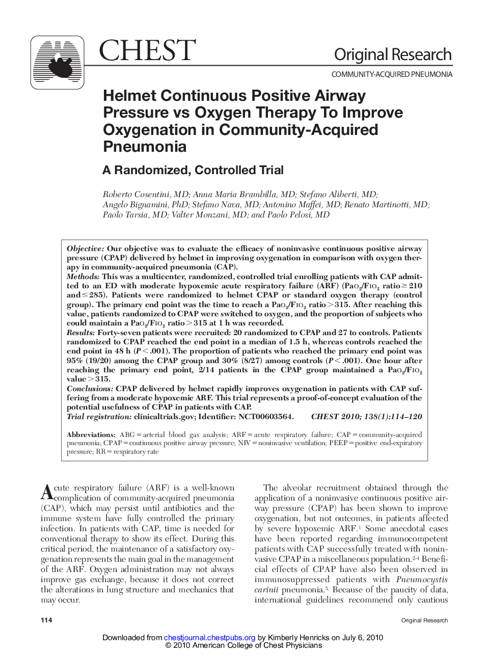 Helmet Continuous Positive Airway Pressure vs Oxygen Therapy To Improve Oxygenation in Community-Acquired Pneumonia