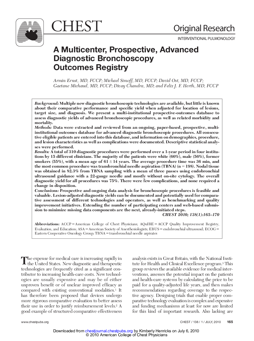 A Multicenter, Prospective, Advanced Diagnostic Bronchoscopy Outcomes Registry