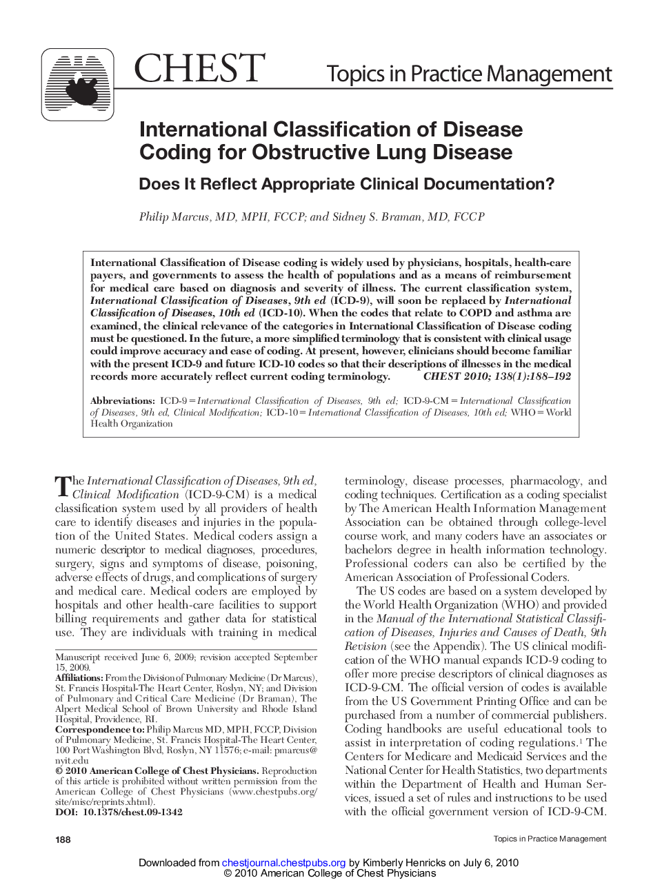 International Classification of Disease Coding for Obstructive Lung Disease : Does It Reflect Appropriate Clinical Documentation?