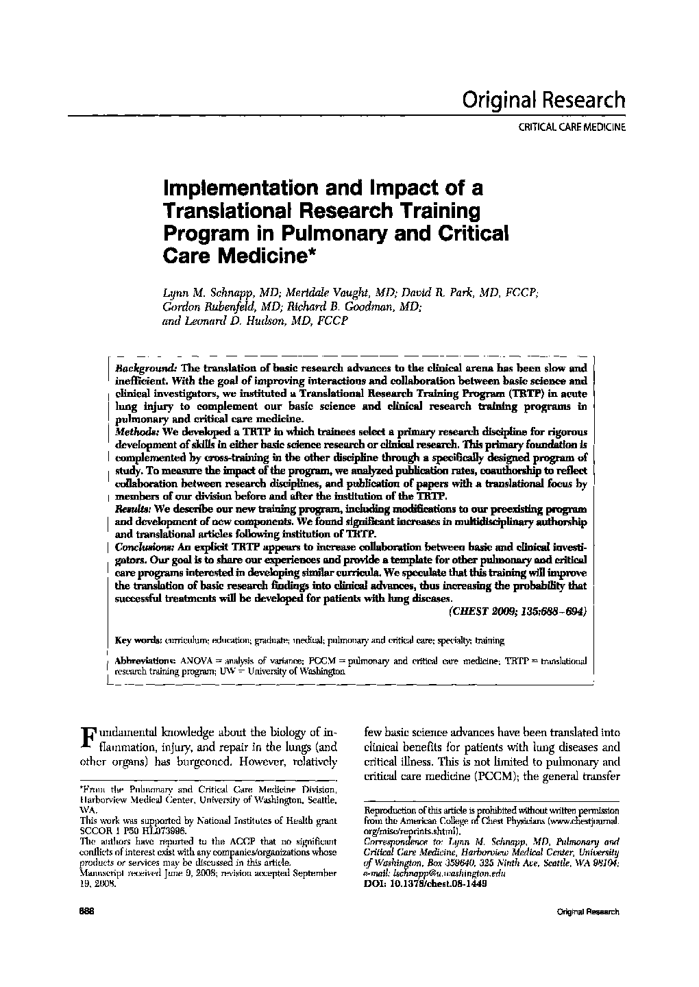 Implementation and Impact of a Translational Research Training Program in Pulmonary and Critical Care Medicine 