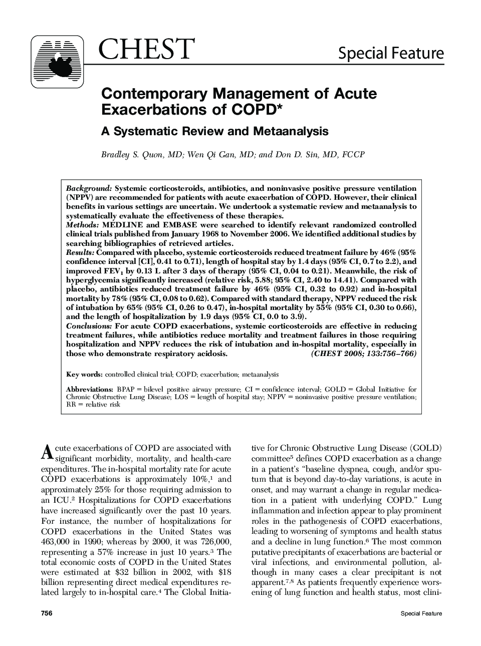 Contemporary Management of Acute Exacerbations of COPD : A Systematic Review and Metaanalysis