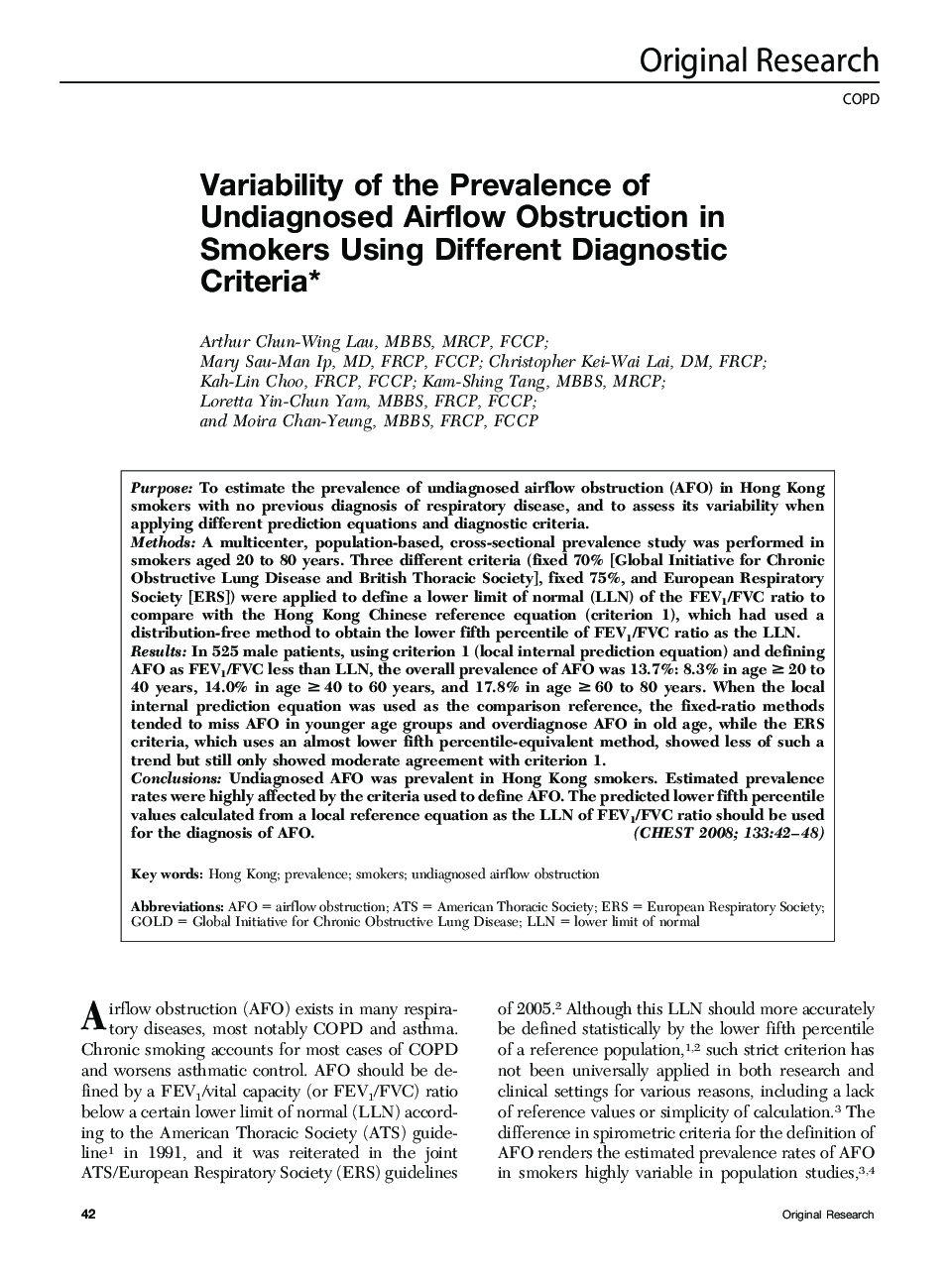 Variability of the Prevalence of Undiagnosed Airflow Obstruction in Smokers Using Different Diagnostic Criteria 