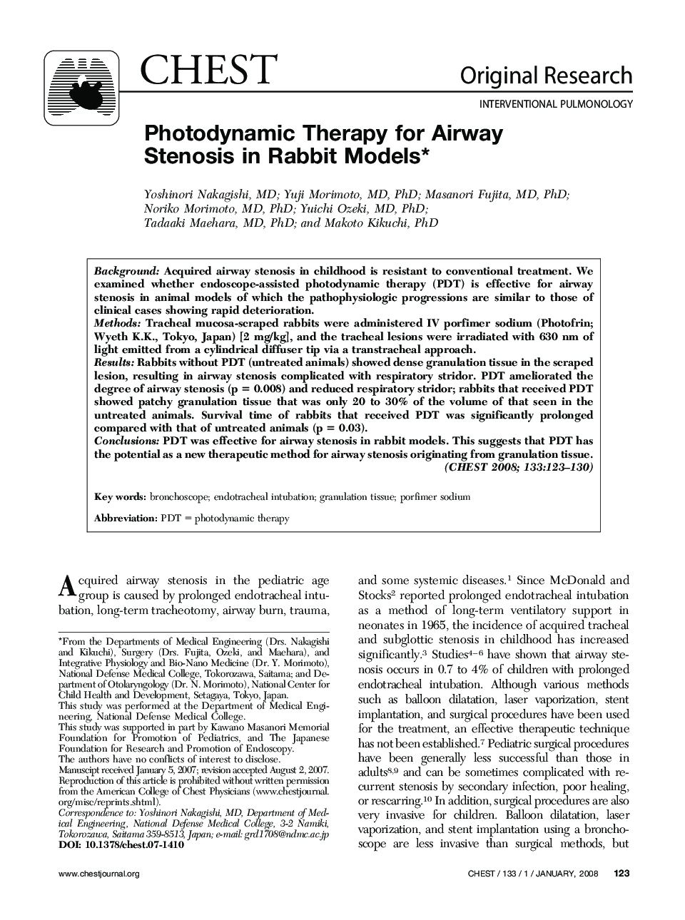 Photodynamic Therapy for Airway Stenosis in Rabbit Models 