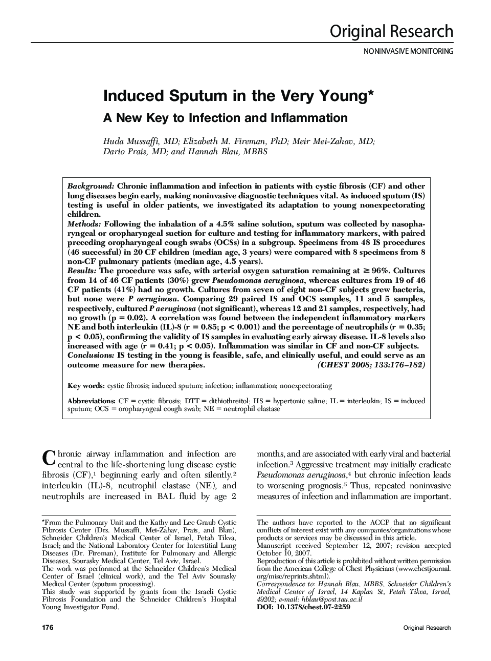 Induced Sputum in the Very Young : A New Key to Infection and Inflammation