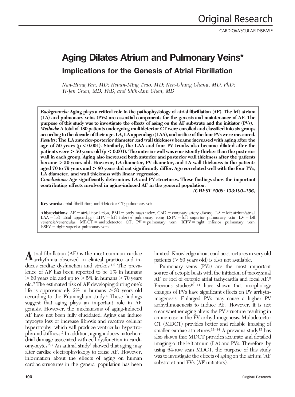 Aging Dilates Atrium and Pulmonary Veins : Implications for the Genesis of Atrial Fibrillation