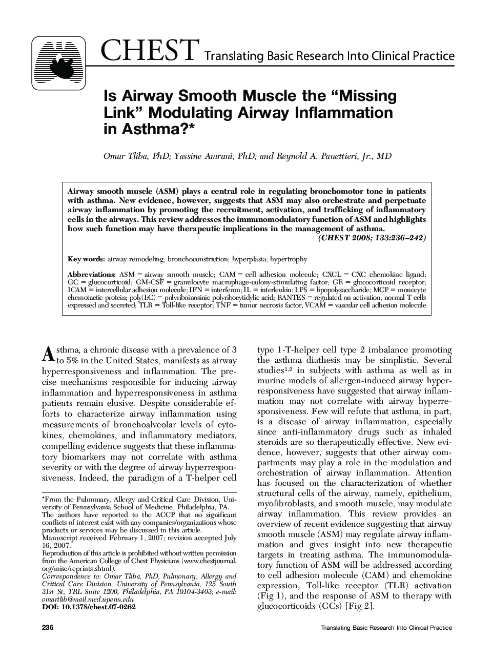 Is Airway Smooth Muscle the “Missing Link” Modulating Airway Inflammation in Asthma? 