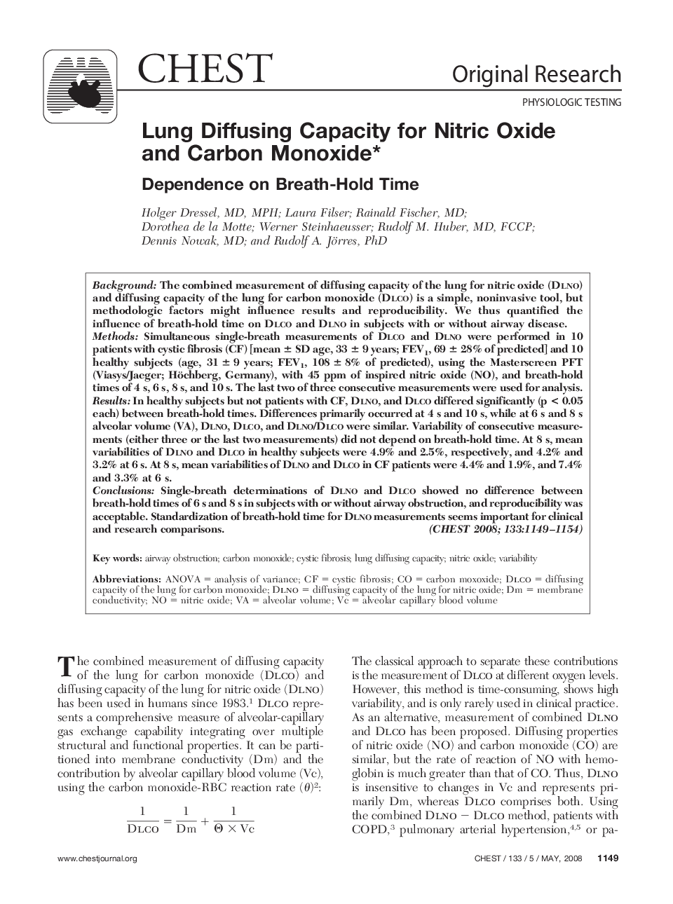 Lung Diffusing Capacity for Nitric Oxide and Carbon Monoxide 