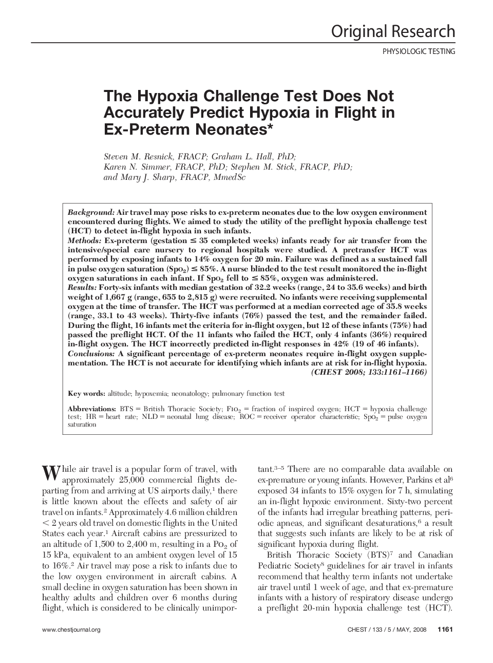 The Hypoxia Challenge Test Does Not Accurately Predict Hypoxia in Flight in Ex-Preterm Neonates 