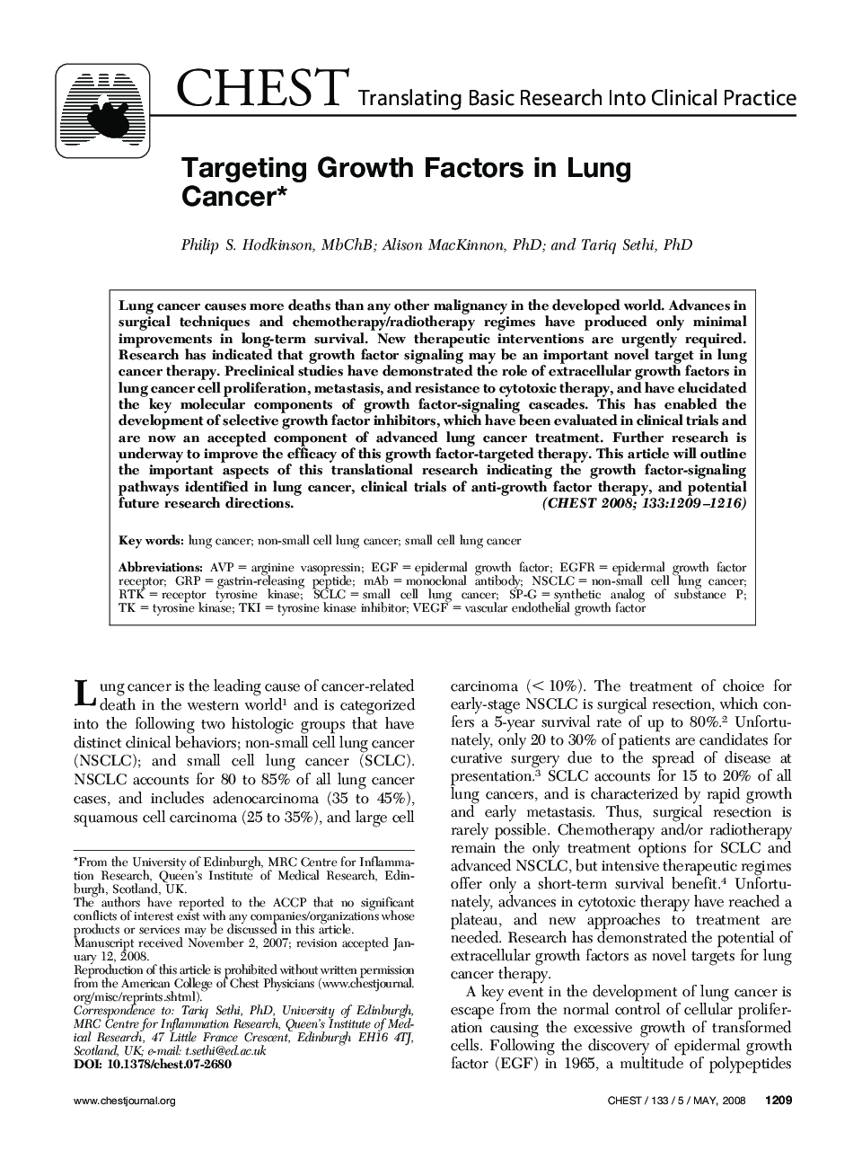 Targeting Growth Factors in Lung Cancer 