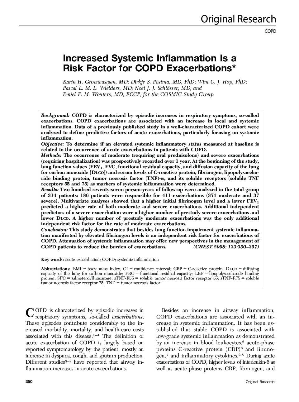 Increased Systemic Inflammation Is a Risk Factor for COPD Exacerbations 