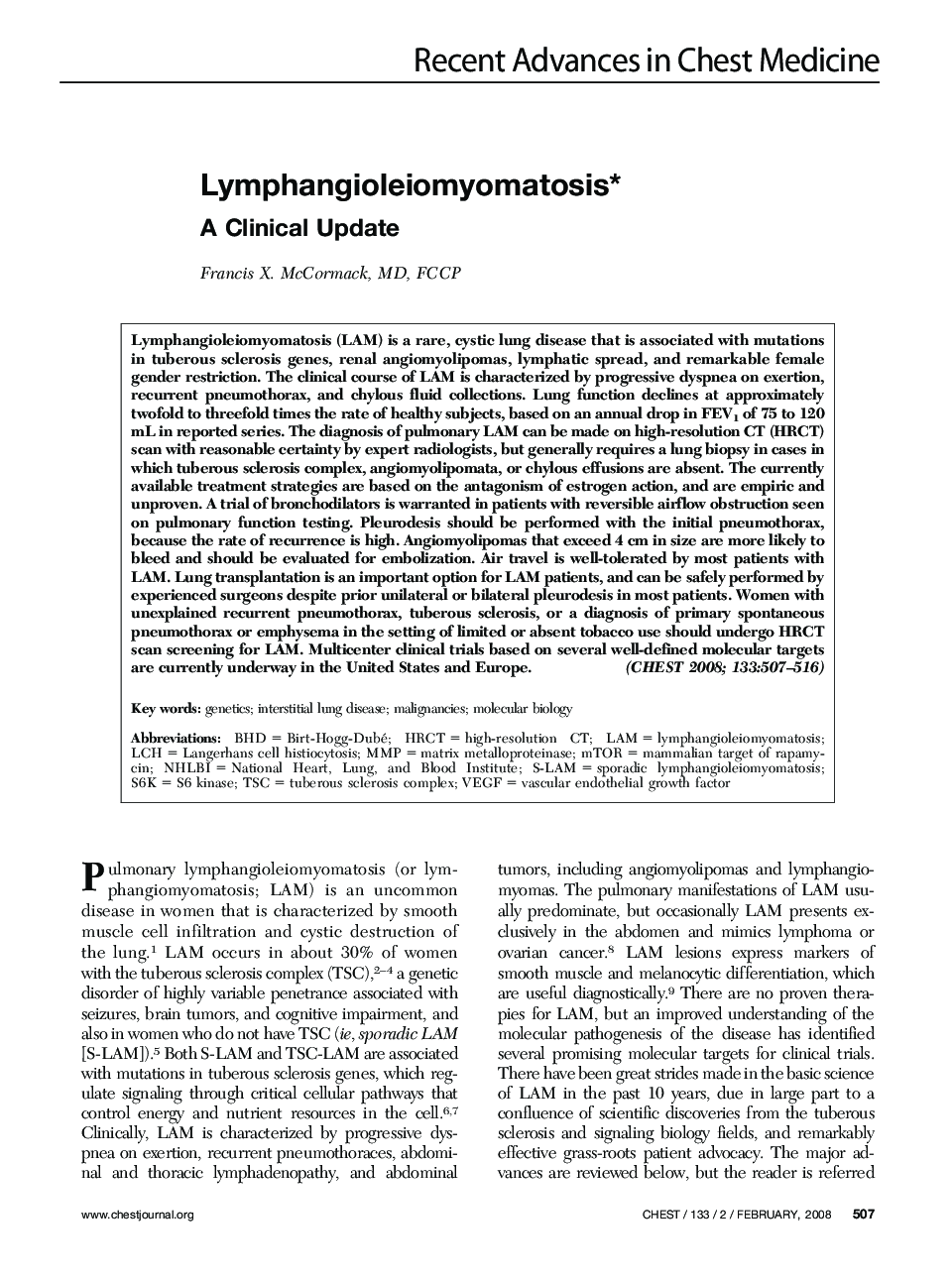 Lymphangioleiomyomatosis : A Clinical Update