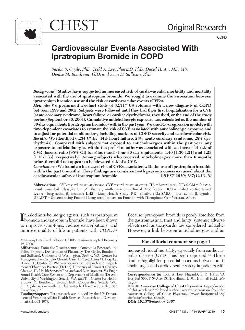 Cardiovascular Events Associated With Ipratropium Bromide in COPD 