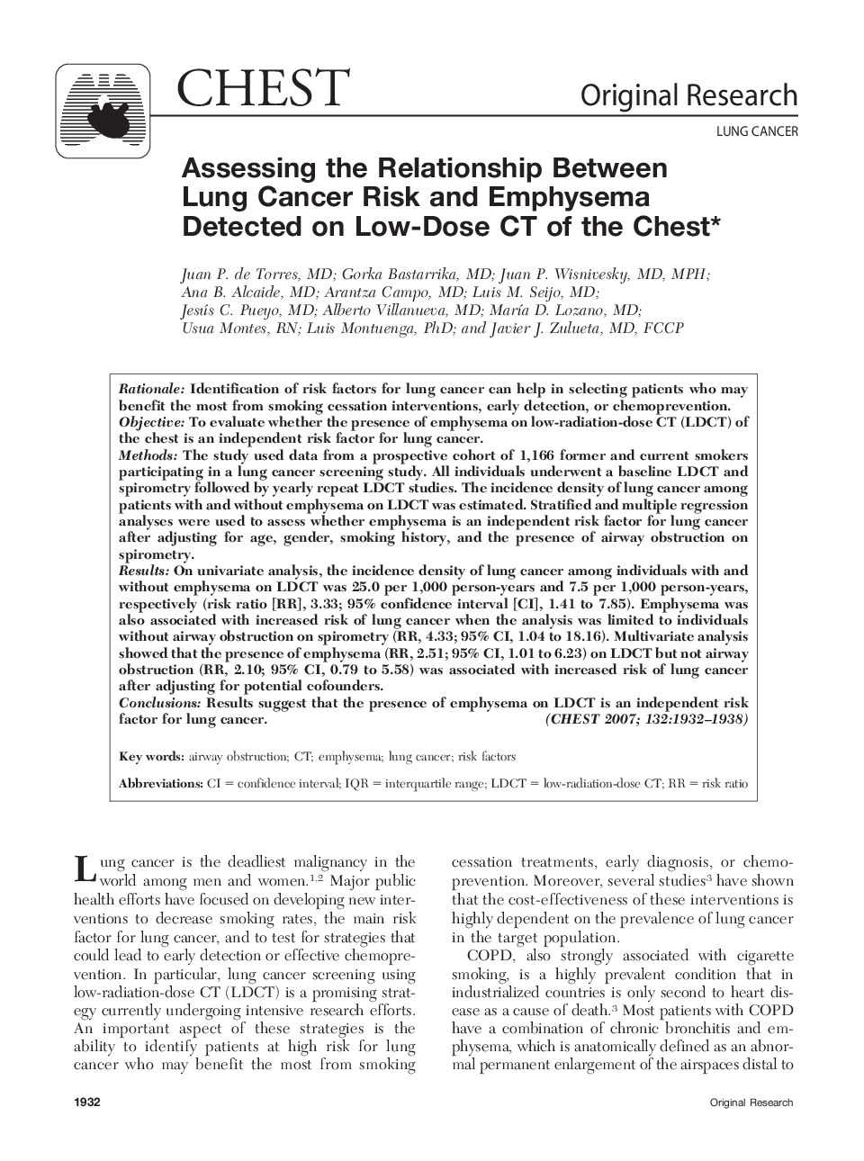 Assessing the Relationship Between Lung Cancer Risk and Emphysema Detected on Low-Dose CT of the Chest 