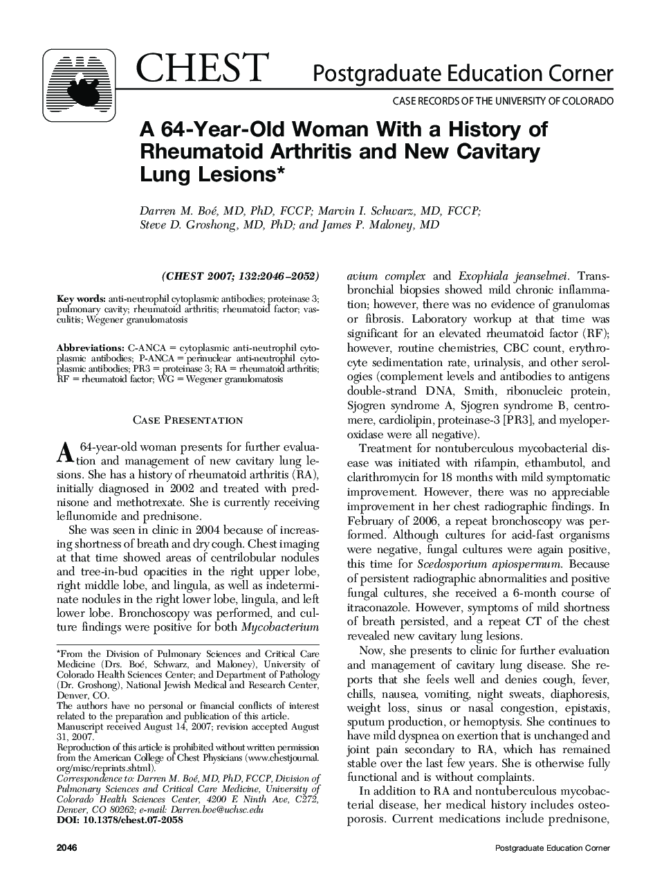 A 64-Year-Old Woman With a History of Rheumatoid Arthritis and New Cavitary Lung Lesions