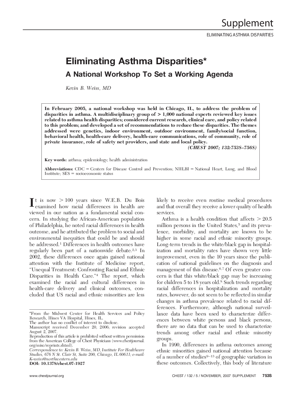 Eliminating Asthma Disparities : A National Workshop To Set a Working Agenda