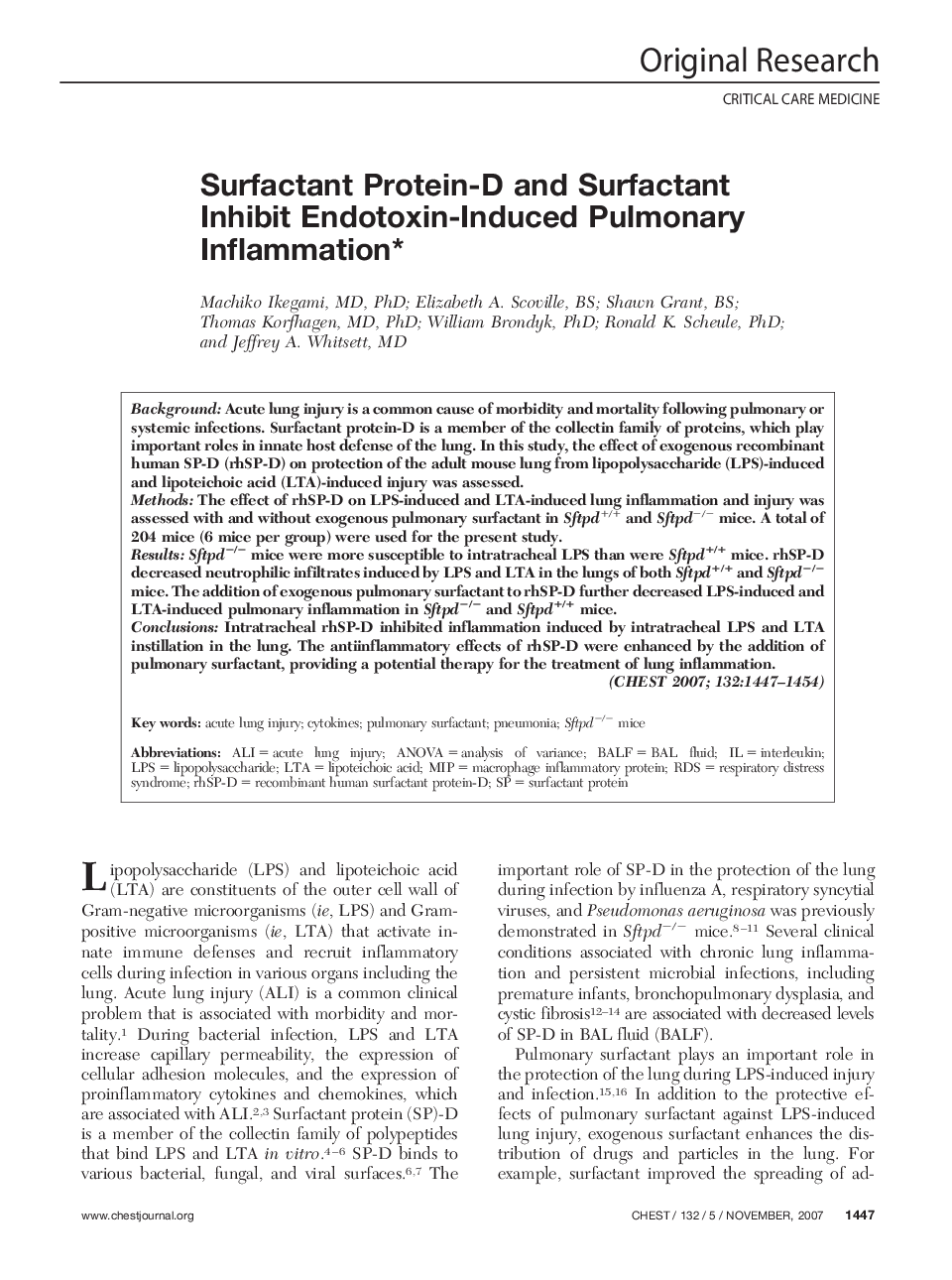 Surfactant Protein-D and Surfactant Inhibit Endotoxin-Induced Pulmonary Inflammation