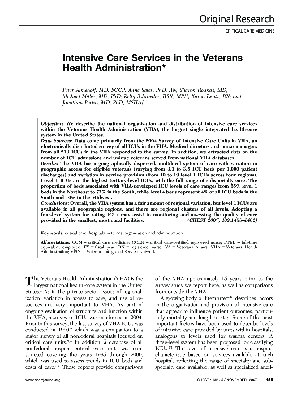 Intensive Care Services in the Veterans Health Administration 