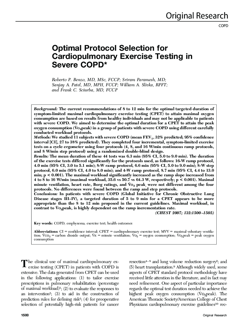 Optimal Protocol Selection for Cardiopulmonary Exercise Testing in Severe COPD 