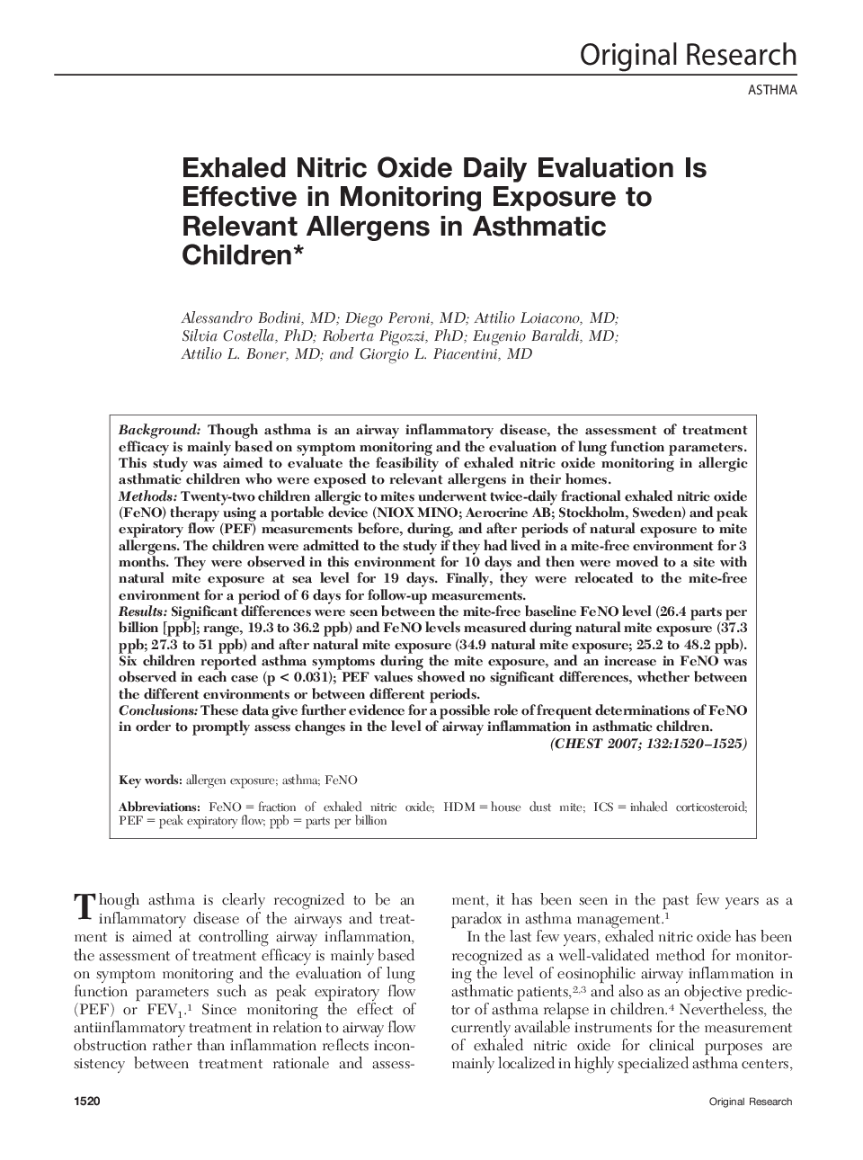 Exhaled Nitric Oxide Daily Evaluation Is Effective in Monitoring Exposure to Relevant Allergens in Asthmatic Children 