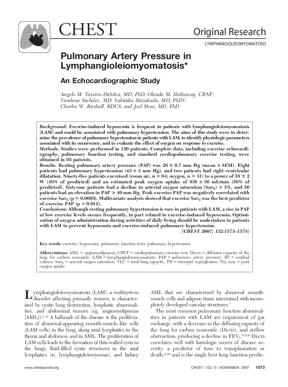 Pulmonary Artery Pressure in Lymphangioleiomyomatosis : An Echocardiographic Study