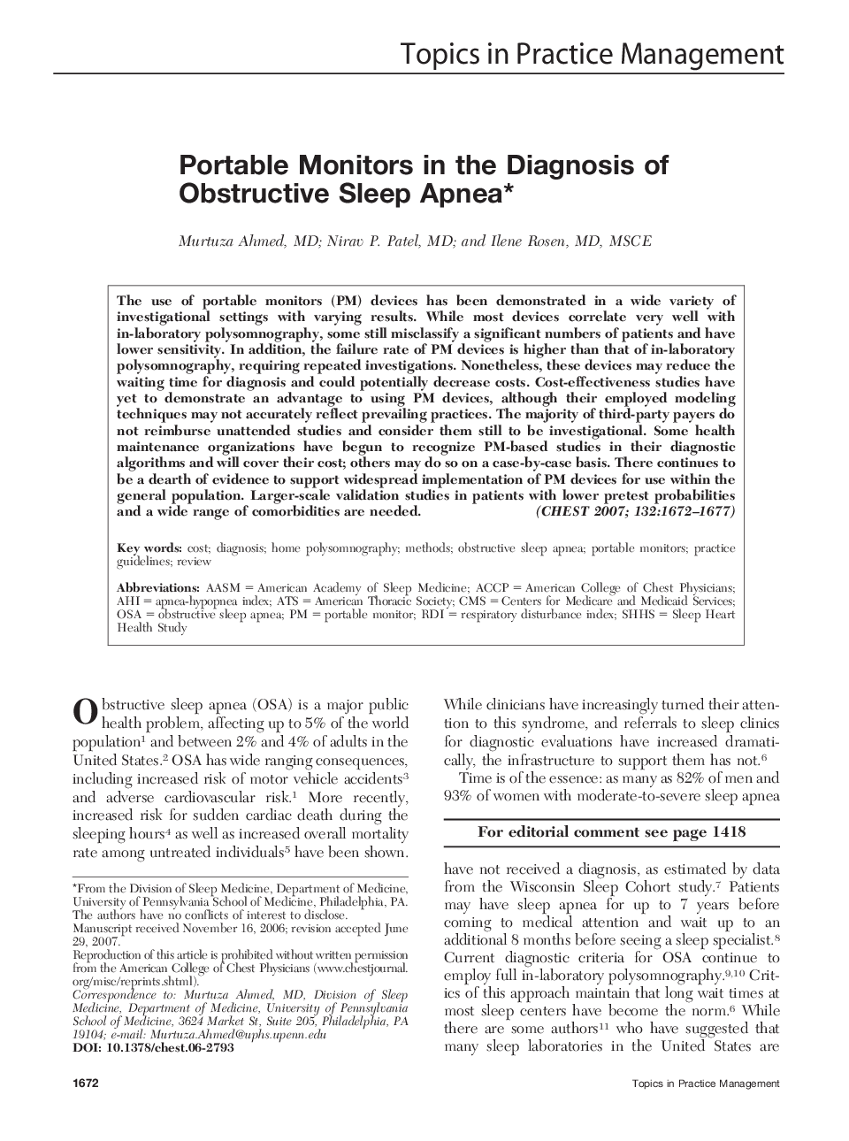 Portable Monitors in the Diagnosis of Obstructive Sleep Apnea 