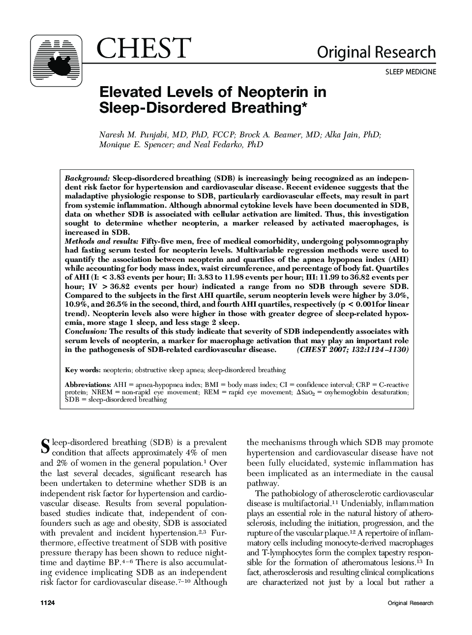 Elevated Levels of Neopterin in Sleep-Disordered Breathing 