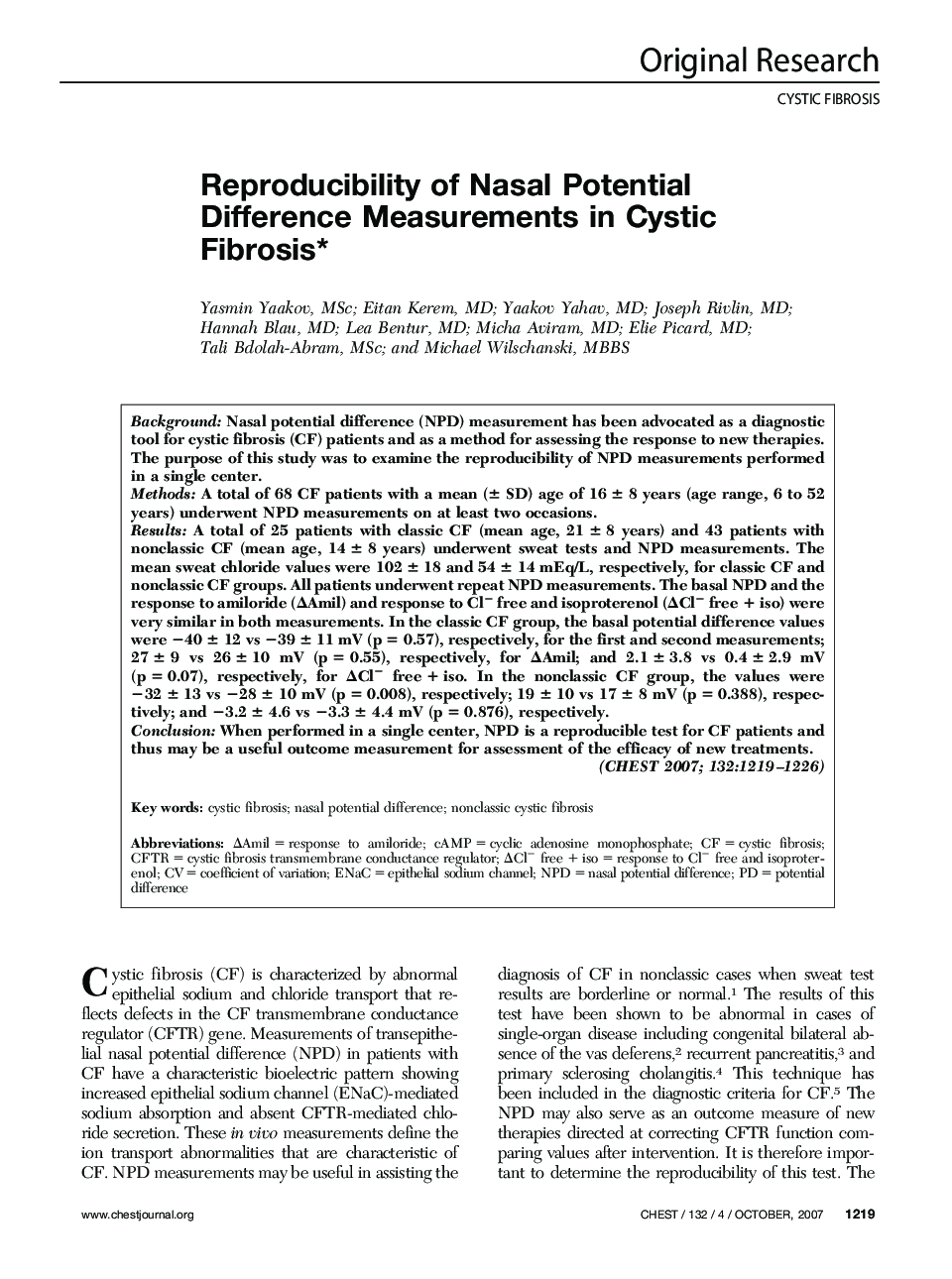 Reproducibility of Nasal Potential Difference Measurements in Cystic Fibrosis 