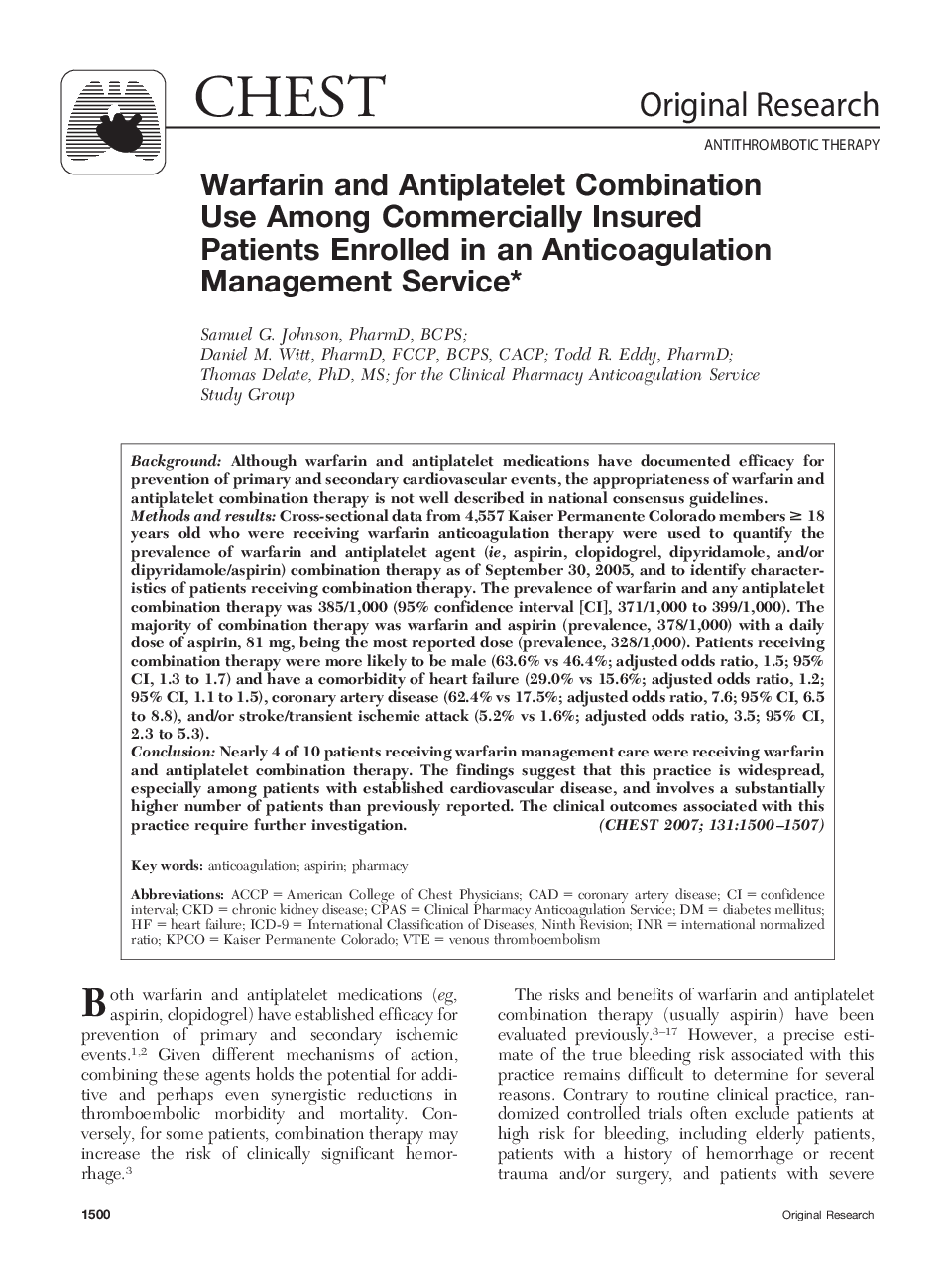 Warfarin and Antiplatelet Combination Use Among Commercially Insured Patients Enrolled in an Anticoagulation Management Service 