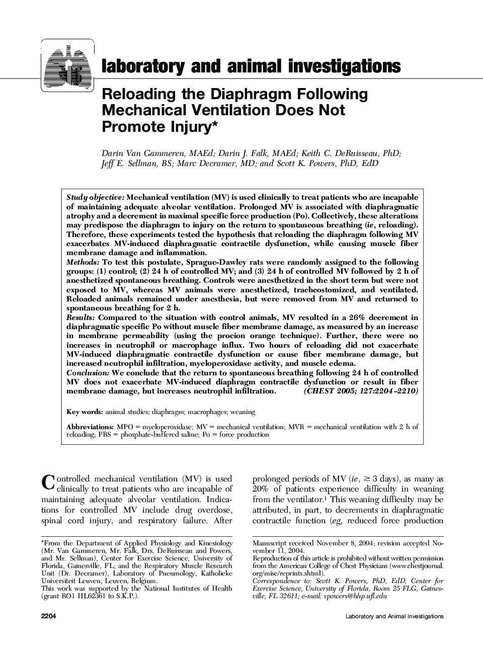 Reloading the Diaphragm Following Mechanical Ventilation Does Not Promote Injury 