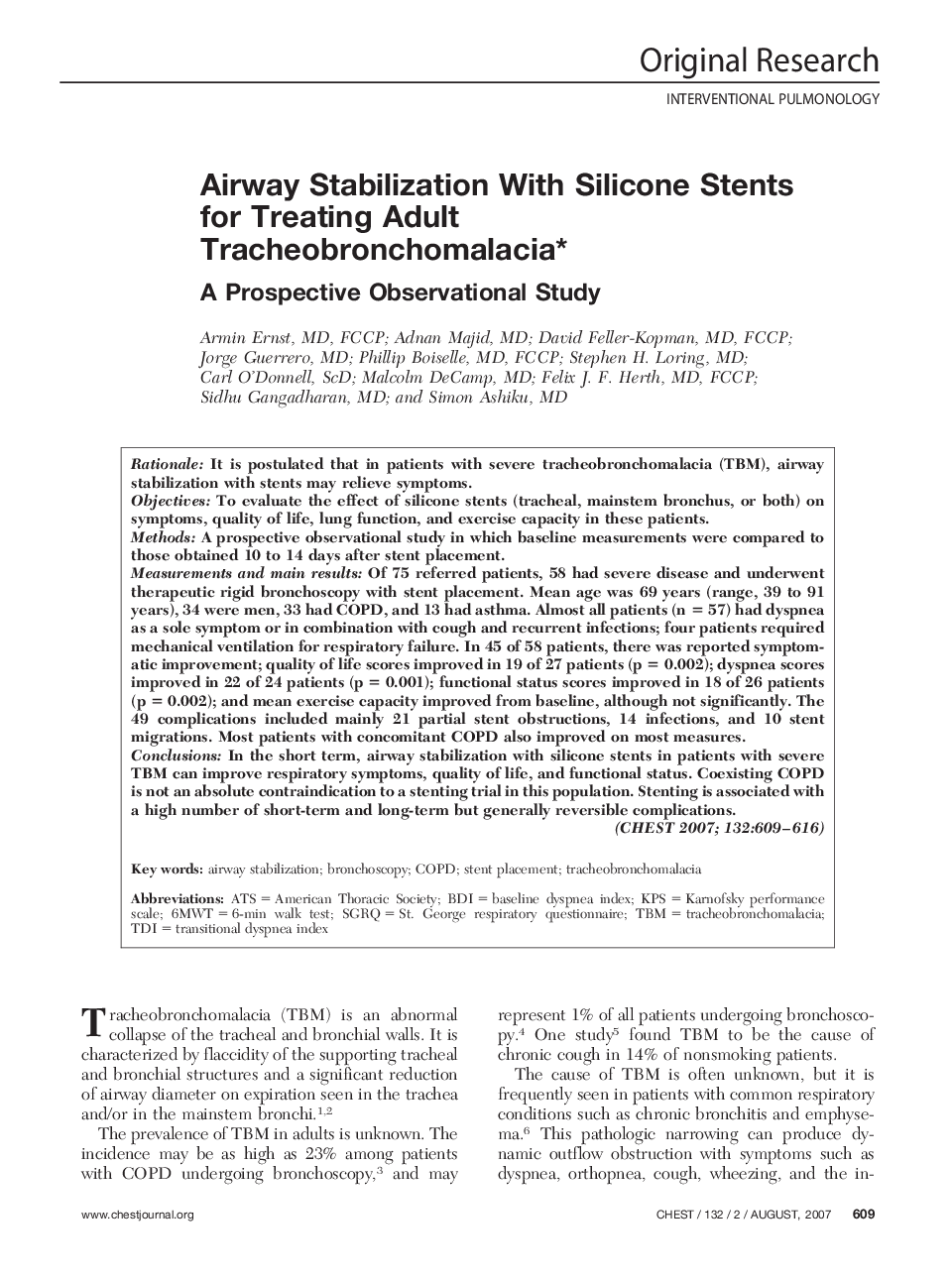 Airway Stabilization With Silicone Stents for Treating Adult Tracheobronchomalacia : A Prospective Observational Study