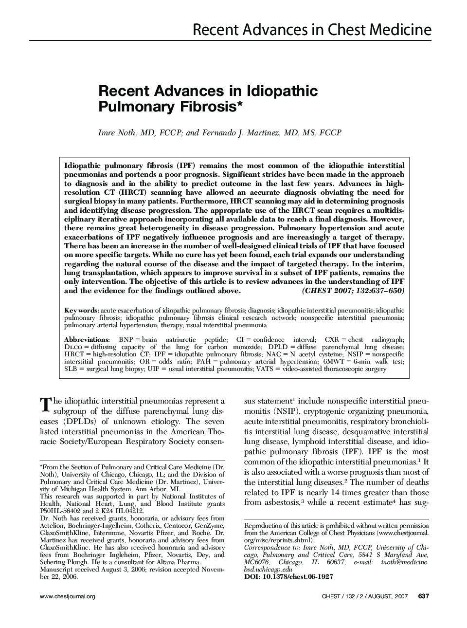 عکس صفحه اول مقاله: Recent Advances in Idiopathic Pulmonary Fibrosis Recent Advances in Idiopathic Pulmonary Fibrosis