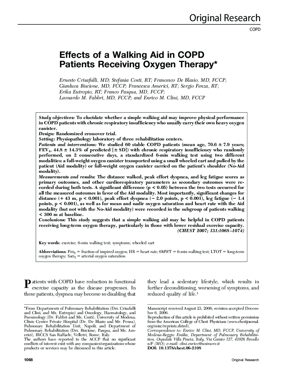 Effects of a Walking Aid in COPD Patients Receiving Oxygen Therapy 