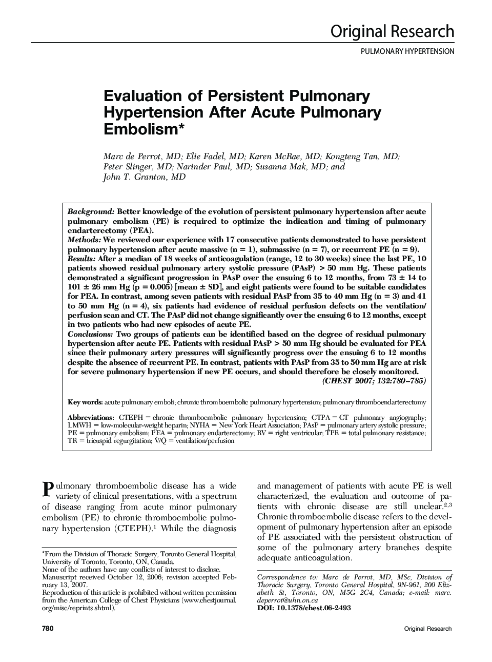 Evaluation of Persistent Pulmonary Hypertension After Acute Pulmonary Embolism 