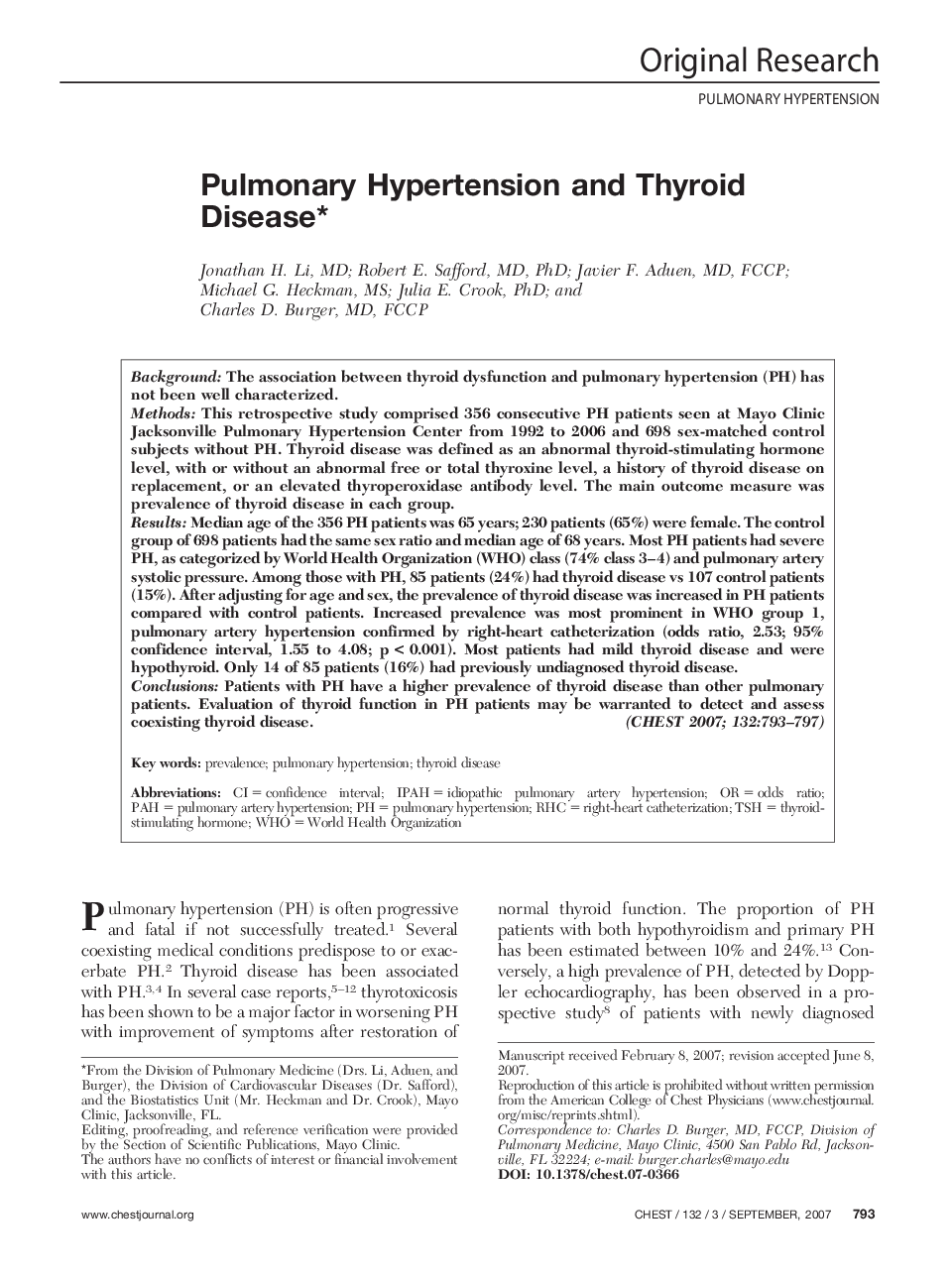 Pulmonary Hypertension and Thyroid Disease 