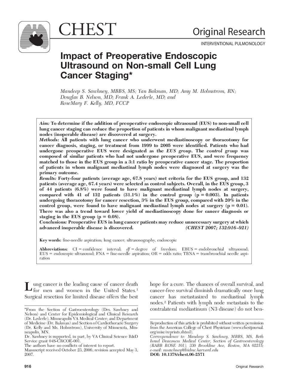 Impact of Preoperative Endoscopic Ultrasound on Non-small Cell Lung Cancer Staging 