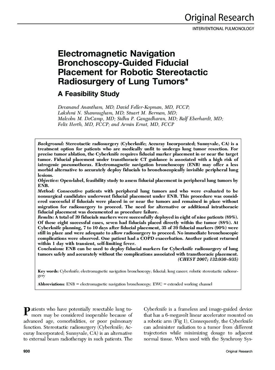 Electromagnetic Navigation Bronchoscopy-Guided Fiducial Placement for Robotic Stereotactic Radiosurgery of Lung Tumors : A Feasibility Study