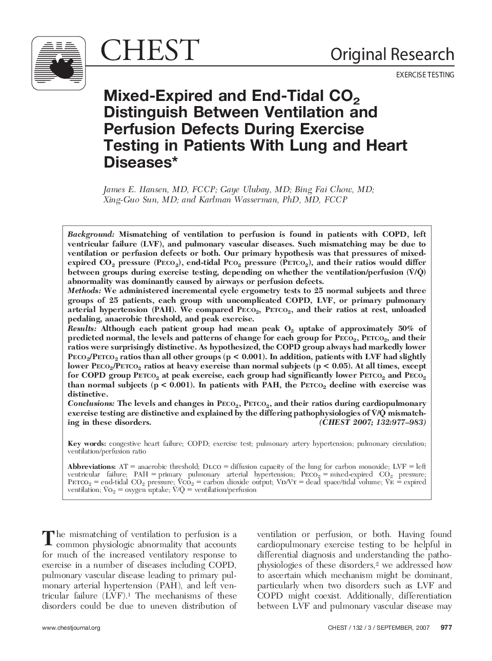 Mixed-Expired and End-Tidal CO2 Distinguish Between Ventilation and Perfusion Defects During Exercise Testing in Patients With Lung and Heart Diseases 